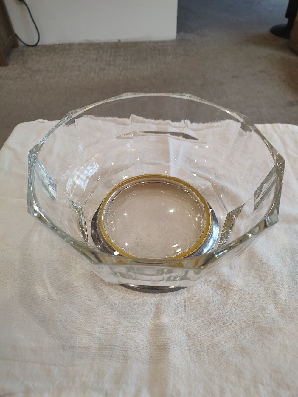 Vintage MCM Faceted Glass Pedestal Bowl Chrome Mid Century Modern Minimalist 8x4